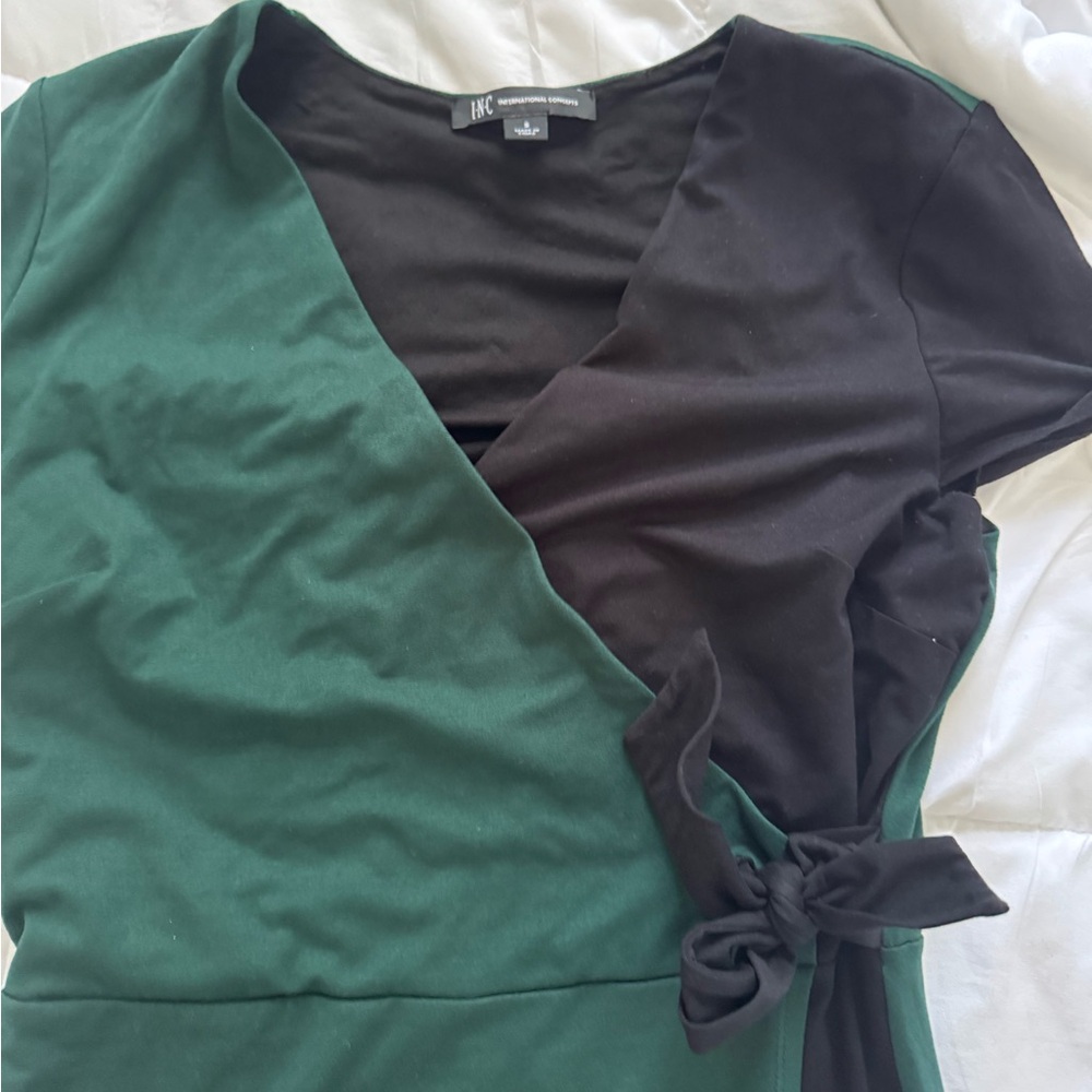 Green and Black Wrap Dress